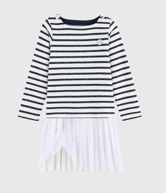 Abito maniche lunghe bambina bianco MARSHMALLOW/ SMOKING ARGENT BRILLANT