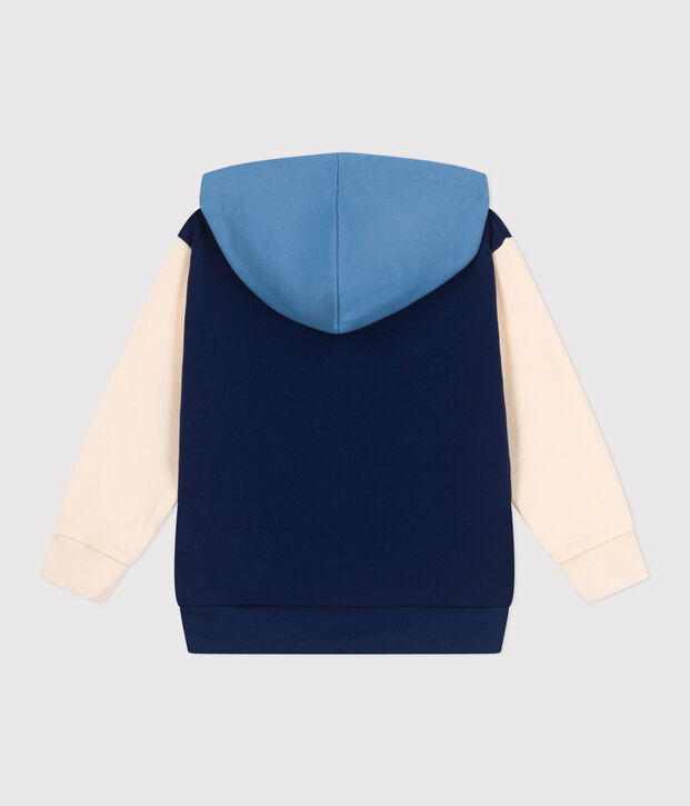 Felpa con cappuccio in cotone tinta unita bambino blu/multicolore