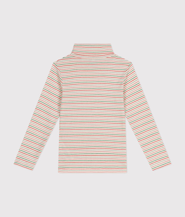 Dolcevita in cotone bambina ecru/multicolore