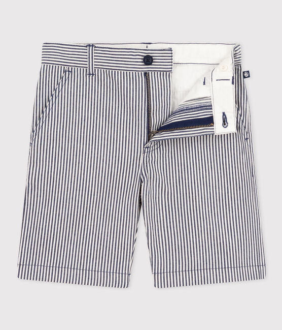 Bermuda bambino in tela di cotone a righe blu MEDIEVAL/bianco MARSHMALLOW