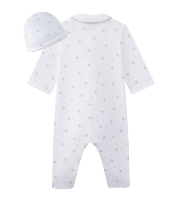 Tutina beb&eacute; unisex e cappellino nascita bianco/marrone