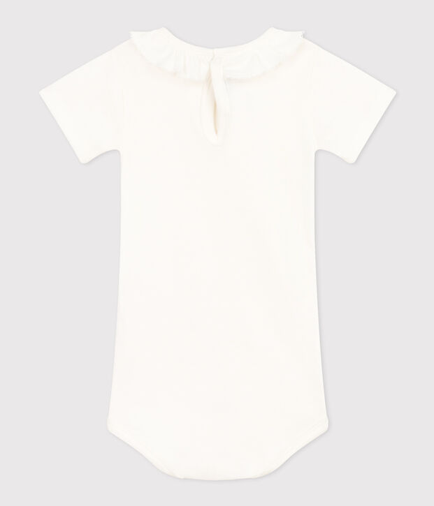 Body in cotone a manica corta e con colletto beb&egrave; bianco