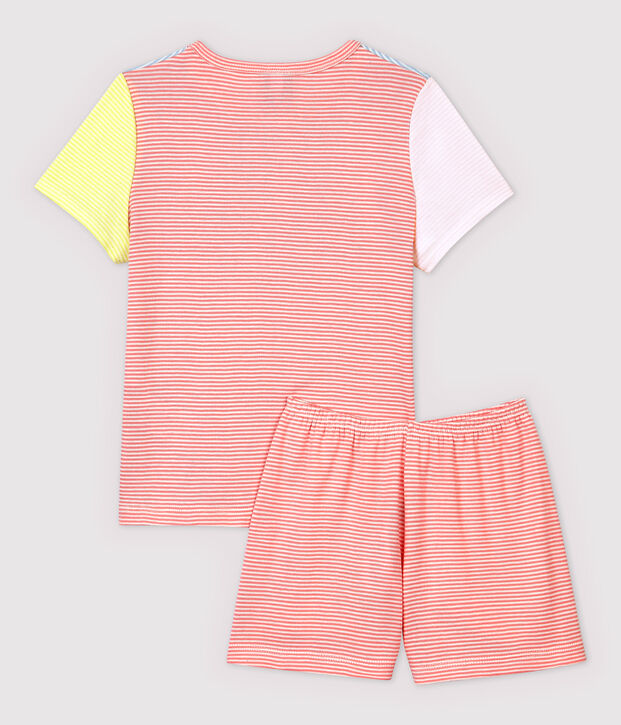 Pigiama corto millerighe colorate bambina in cotone blu/multicolore