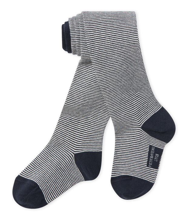 Collant in jersey per bambina blu/bianco