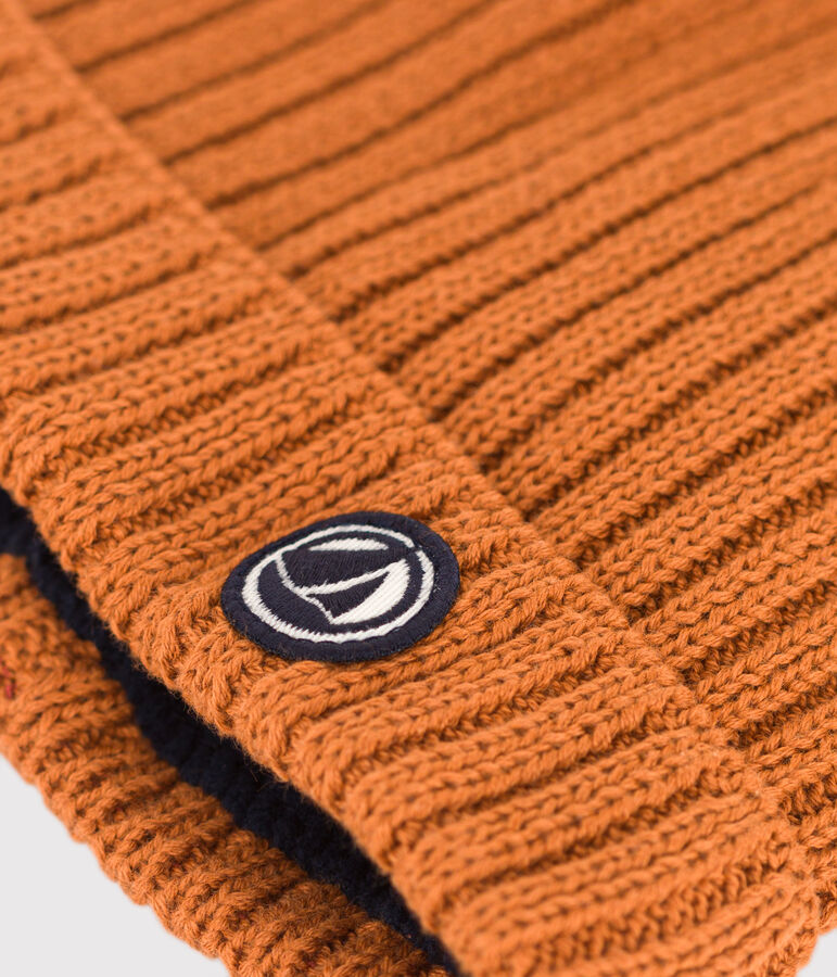 Berretto beb&egrave; in maglia foderato in pile marrone