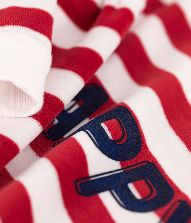 Pigiama bambino unisex in ciniglia a righe rosso/bianco