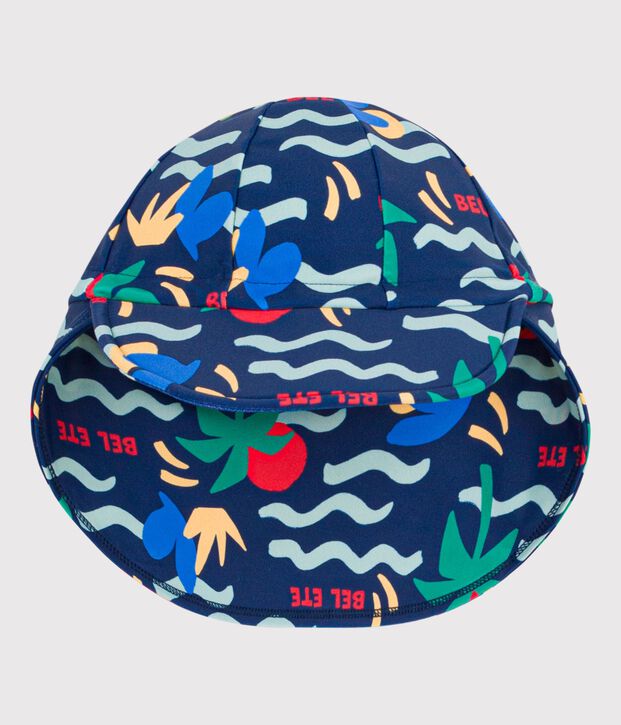 Berretto anti-UV con onda stampata neonata blu/multicolore