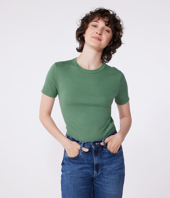T-shirt a maniche corte in lino donna verde PALMERAIE