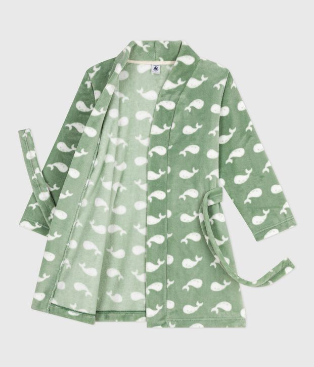 Vestaglia in pile con stampa bambino verde/bianco