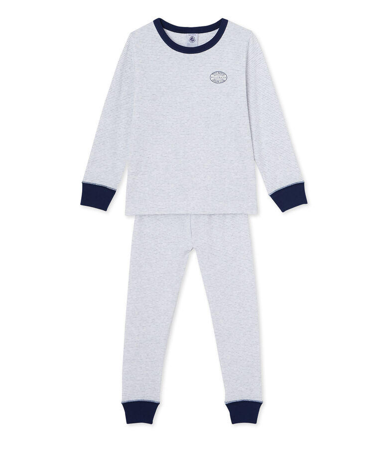 Pyjama gar&ccedil;on en milleraies grigio POUSSIERE/bianco LAIT