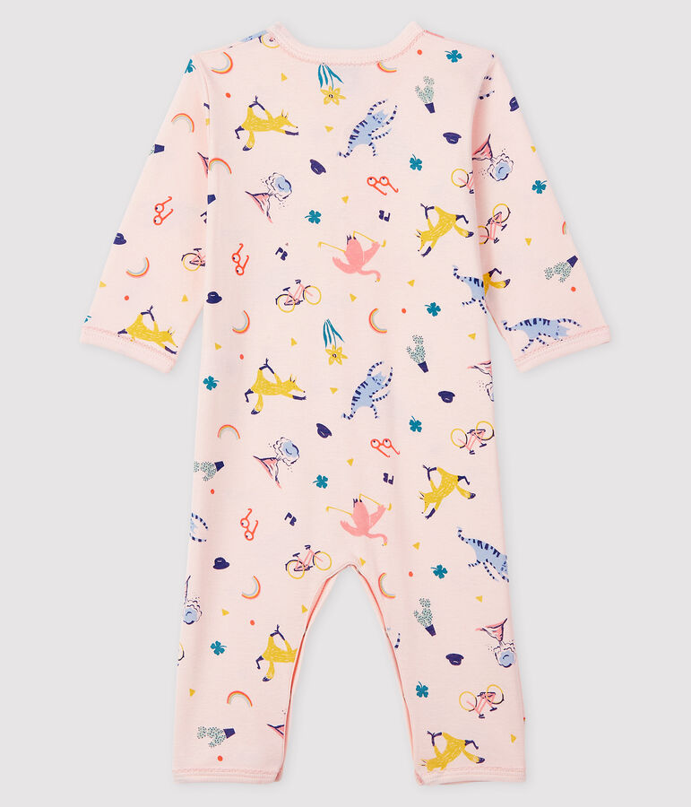 Tutina senza piedi beb&egrave; femmina a costine rosa FLEUR/bianco MULTICO