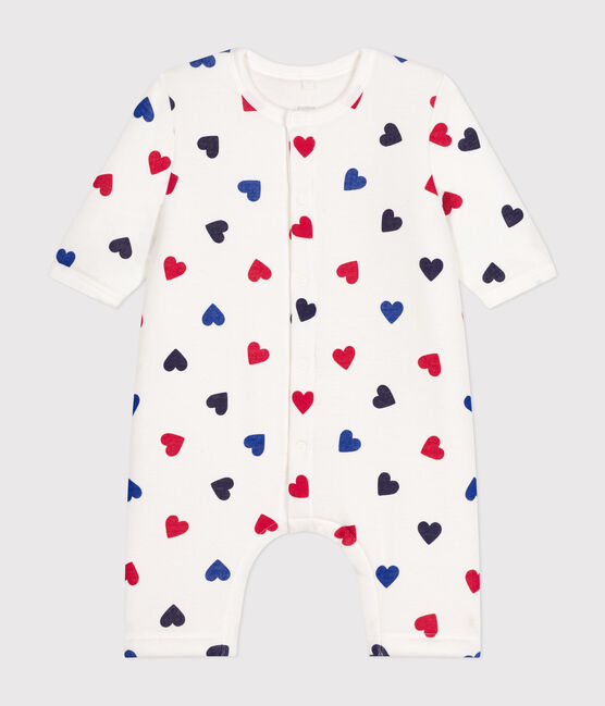 Tutina lunga satinata in cotone neonato bianco MARSHMALLOW/bianco MULTICO