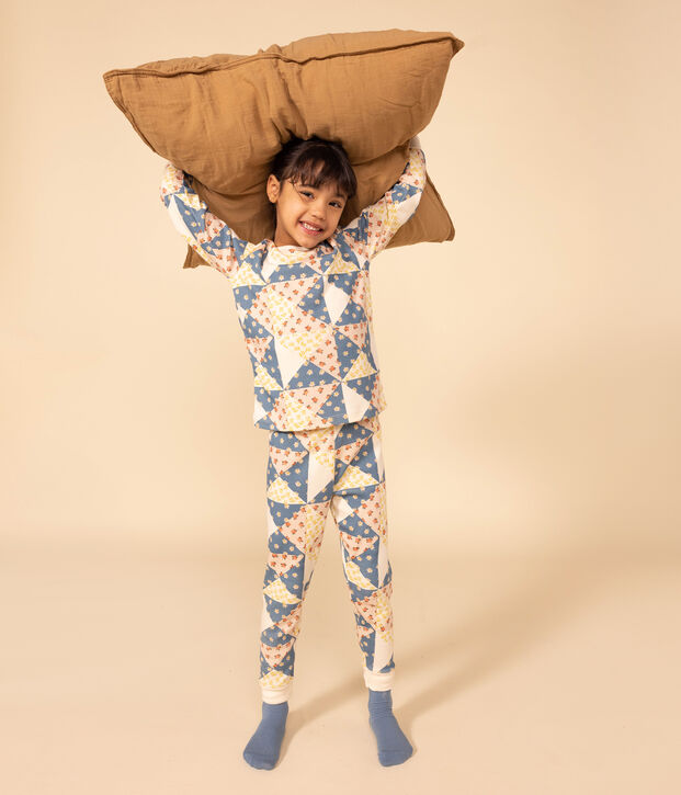Pigiama patchwork bambina in cotone ecru/multicolore