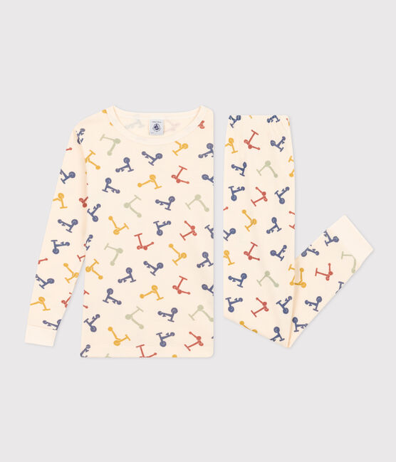 Pigiama aderente bambino in cotone con stampa monopattino bianco AVALANCHE/ MULTICO