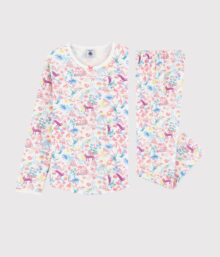 Pigiama fantasia giungla bambina in cotone bianco/multicolore