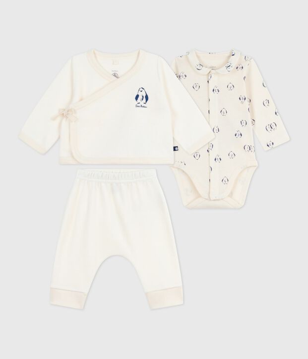 Set 3 pezzi neonato con coprispalle e body con pinguini stampati MILK