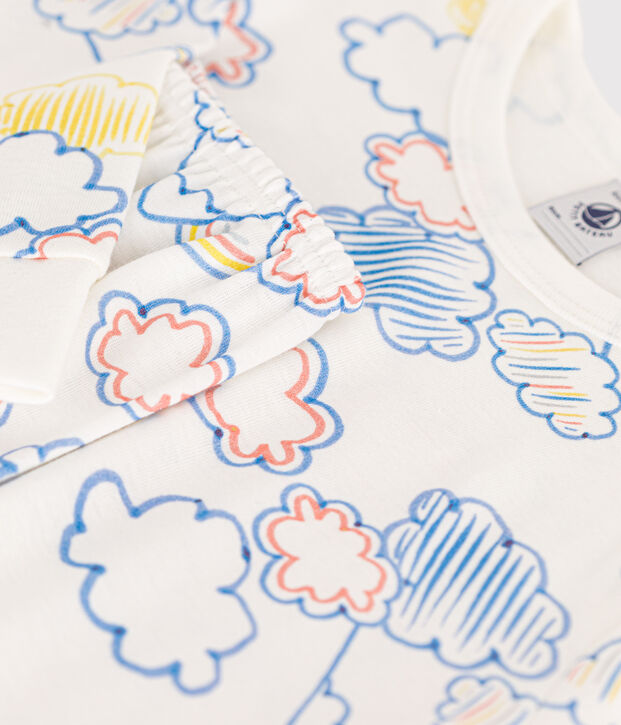 Pigiama stampa motivo nuvola e arcobaleno in cotone bambino bianco/multicolore