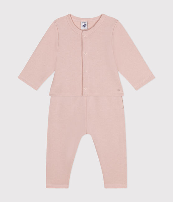 Completo cardigan e pantaloni in tessuto felpato bebè rosa SALINE