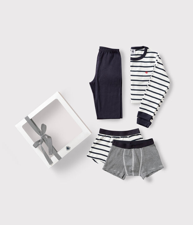 Confezione regalo pigiama e boxer in cotone a righe multicolore