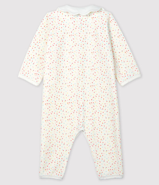 Tutina pigiama senza piedi a pois bebé femmina in cotone biologico bianco MARSHMALLOW/bianco MULTICO