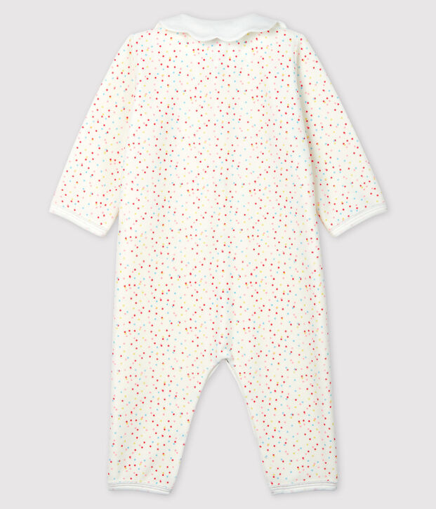 Tutina pigiama senza piedi a pois beb&eacute; femmina in cotone biologico bianco/multicolore