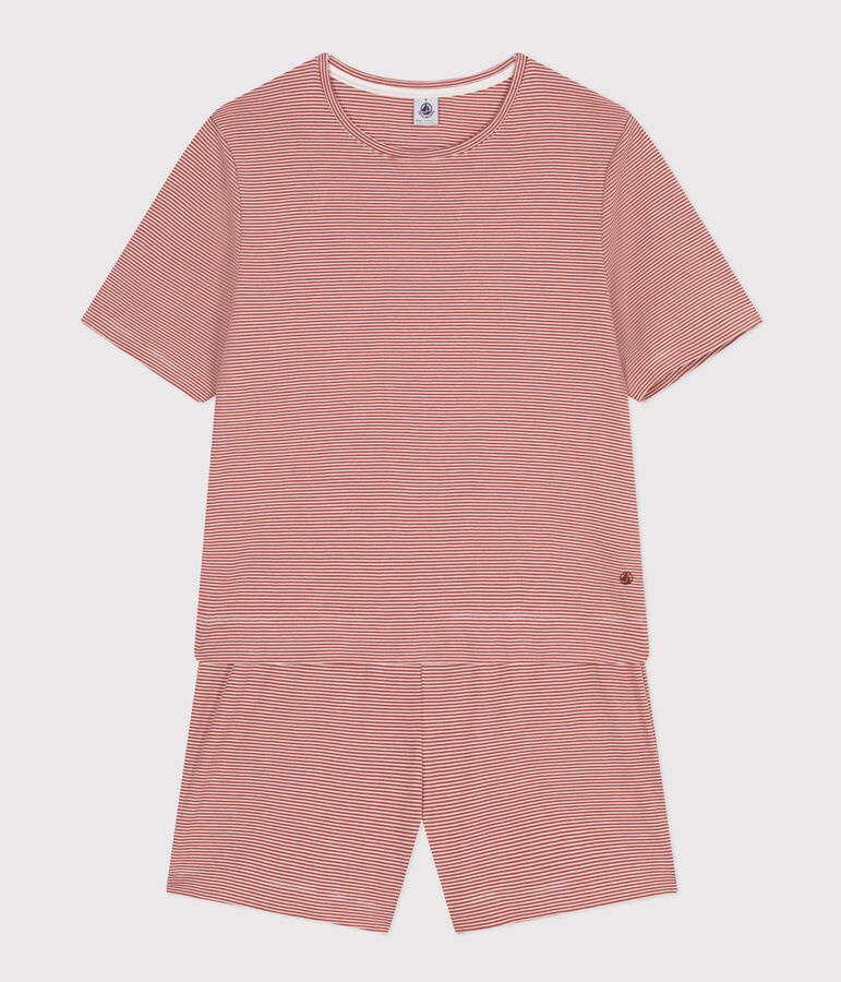 Pigiama short e t-shirt in cotone rigato donna FAMEUX/ MARSHMALLOW