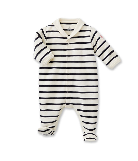 Tutina bebé a righe beige COQUILLE/blu ABYSSE