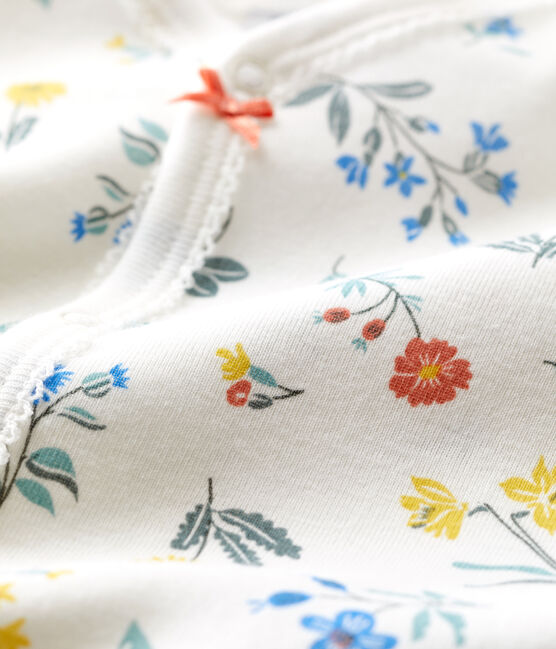 Pigiama tutina bebè con stampa a fiori in cotone bianco MARSHMALLOW/bianco MULTICO