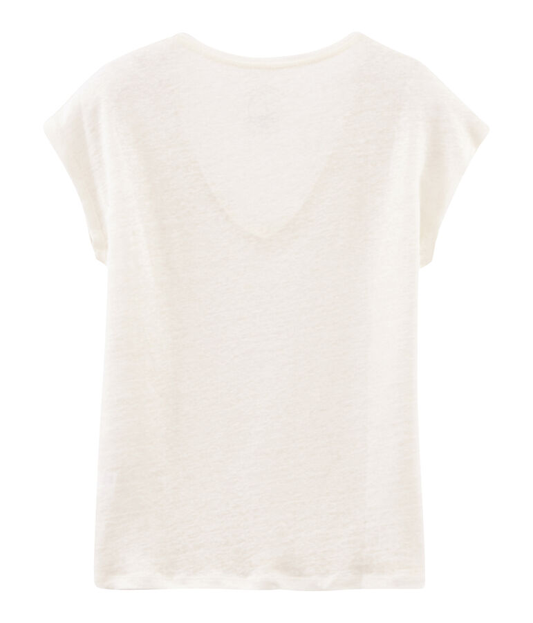 T-shirt maniche corte donna in lino cangiante bianco MARSHMALLOW/rosa COPPER
