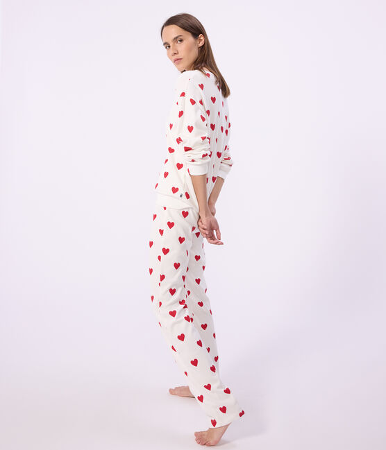 Pigiama in cotone con stampa a cuori donna bianco MARSHMALLOW/rosso TERKUIT