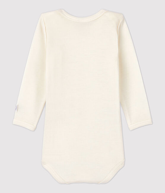 Body maniche lunghe bebè in lana e cotone bianco MARSHMALLOW