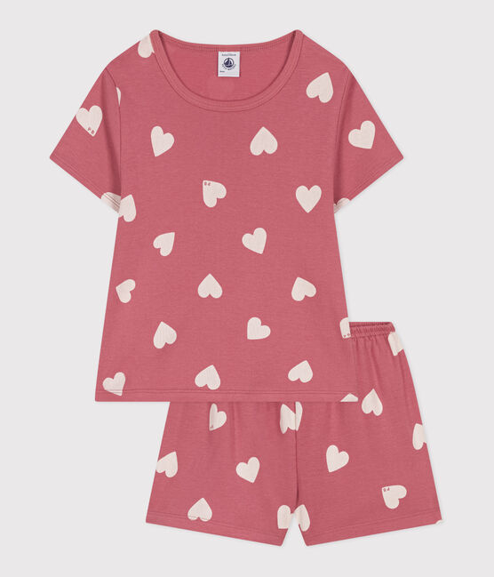 Pigiama corto in cotone a cuori bambina rosa ROSEWOOD/ MARSHMALLOW
