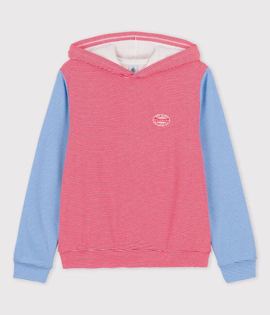 Felpa con cappuccio in cotone BIO Donna rosso PEPS/bianco MARSHMALLOW