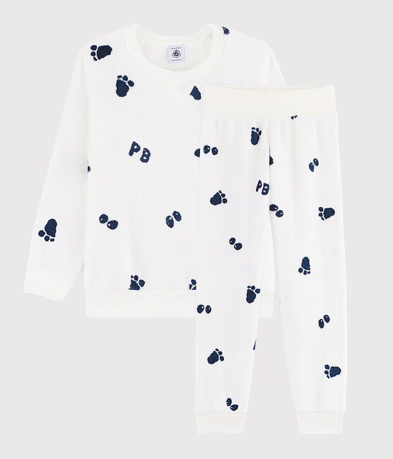 Pigiama bambino in pile bianco MARSHMALLOW/blu MEDIEVAL CN