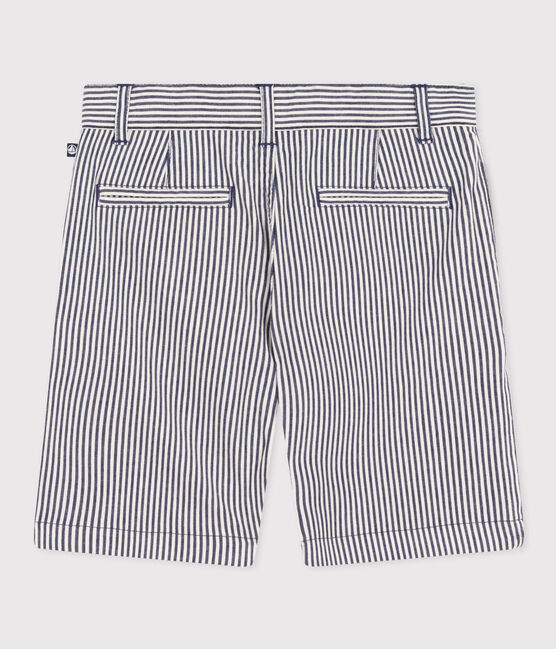 Bermuda bambino in tela di cotone a righe blu MEDIEVAL/bianco MARSHMALLOW