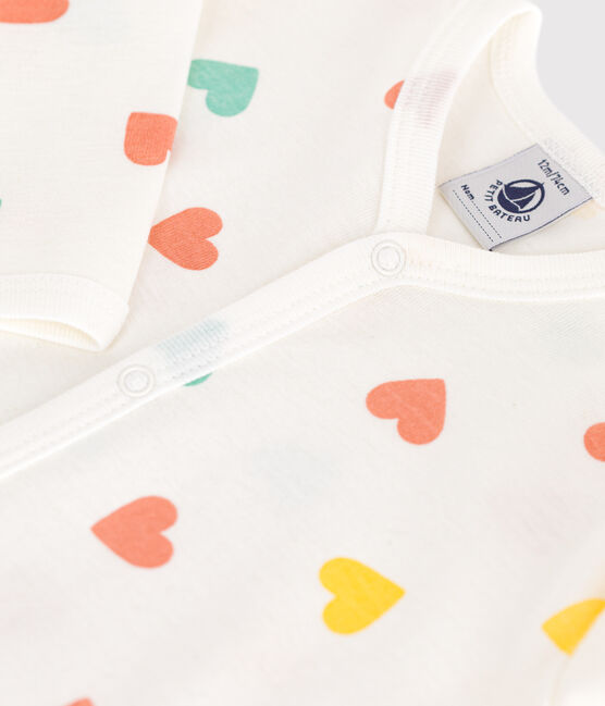 Pigiama in cotone a cuori neonato bianco MARSHMALLOW/bianco MULTICO