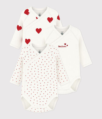 Set di body incrociati a maniche lunghe in cotone con stampa a cuori per neonato/a