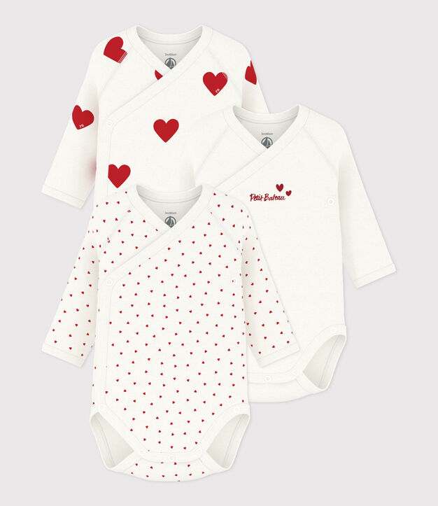 Set di body incrociati a maniche lunghe in cotone con stampa a cuori per neonato/a multicolore
