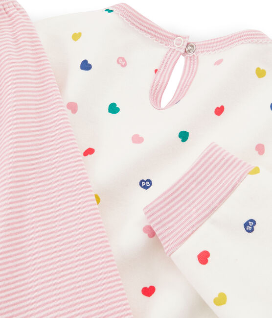 Camicia da notte a manica lunga con cuori bambina in jersey double face bianco MARSHMALLOW/bianco MULTICO