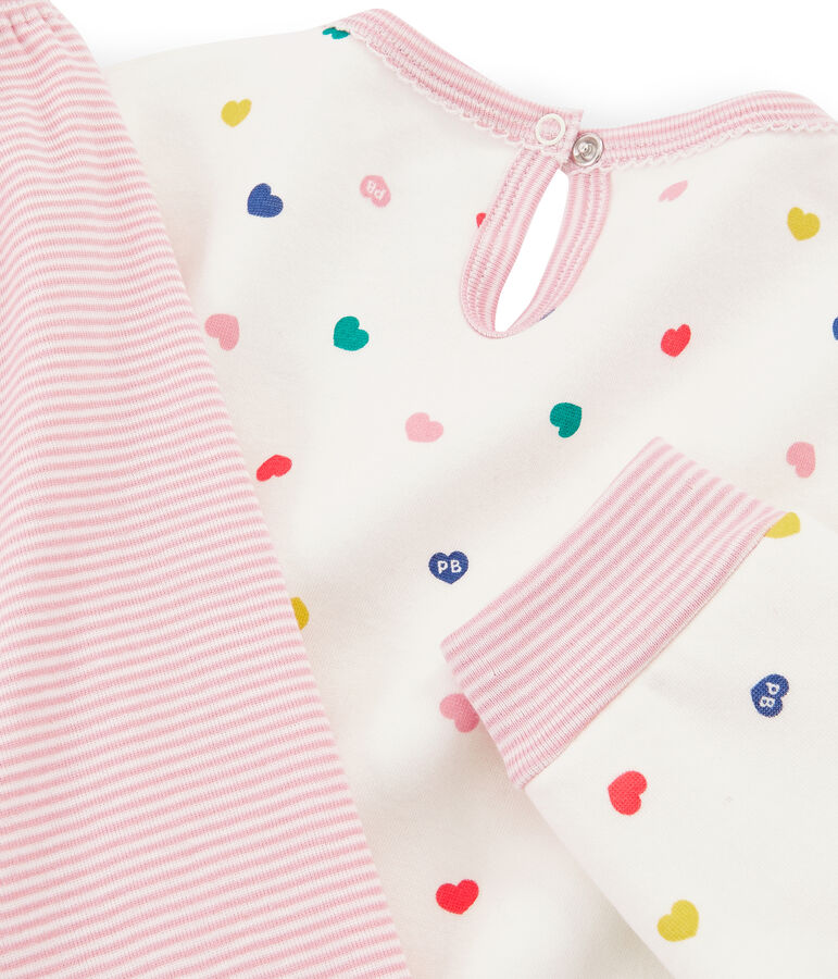 Camicia da notte a manica lunga con cuori bambina in jersey double face bianco/multicolore