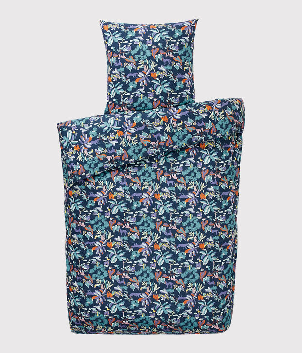 Completo biancheria da letto con motivo giungla in popeline blu/multicolore