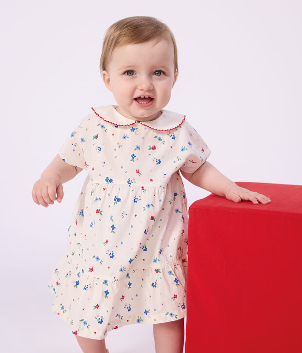 Abito neonata a maniche corte in cotone e bloomer abbinato con stampa a fiori bianco/multicolore