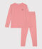 Pigiama a righe ragazzo in cotone arancione OURSIN/bianco MARSHMALLOW