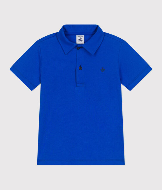 Polo a maniche corte in cotone tinta unita bambino blu PERSE