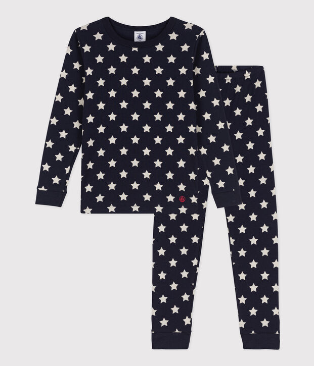 Pigiama bambino unisex in cotone a stelle blu/bianco