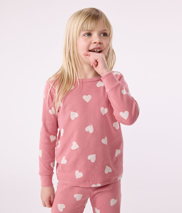 Pigiama in cotone con motivo stampato a cuori bambino rosa/bianco