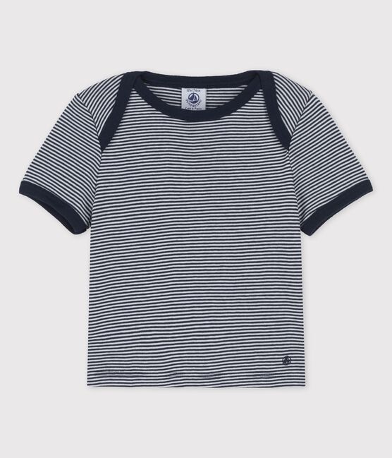 T-shirt bebè a maniche corte millerighe in cotone biologico blu SMOKING/bianco MARSHMALLOW