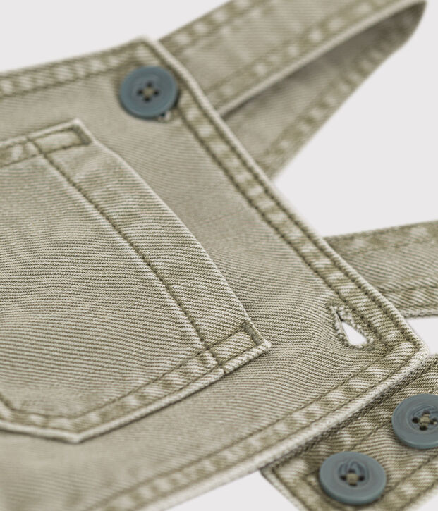 Salopette corta beb&egrave; in denim verde