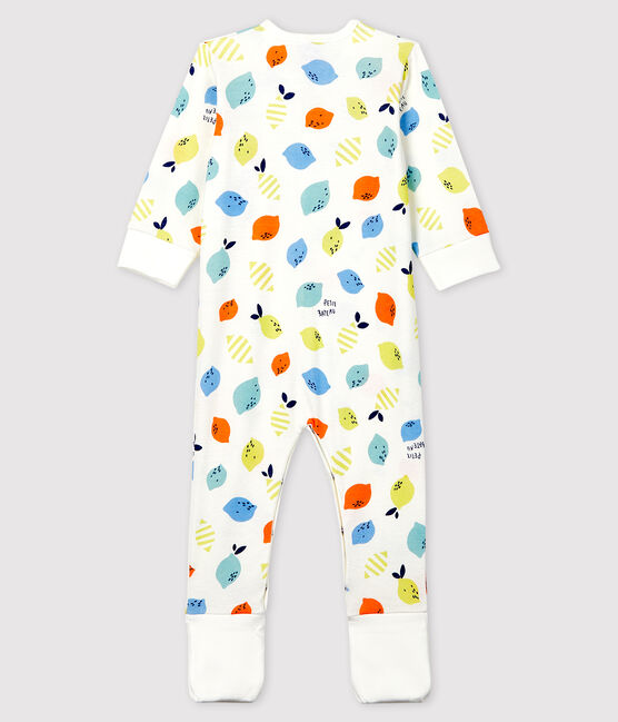 Tutina pigiama con piedi staccabili bebé in cotone biologico bianco MARSHMALLOW/bianco MULTICO
