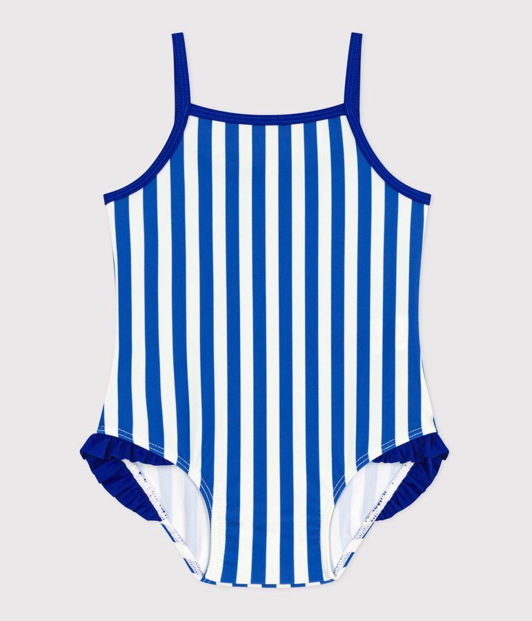 Costume da bagno intero a volant con stampa a righe neonato blu SURF/bianco MARSHMALLOW